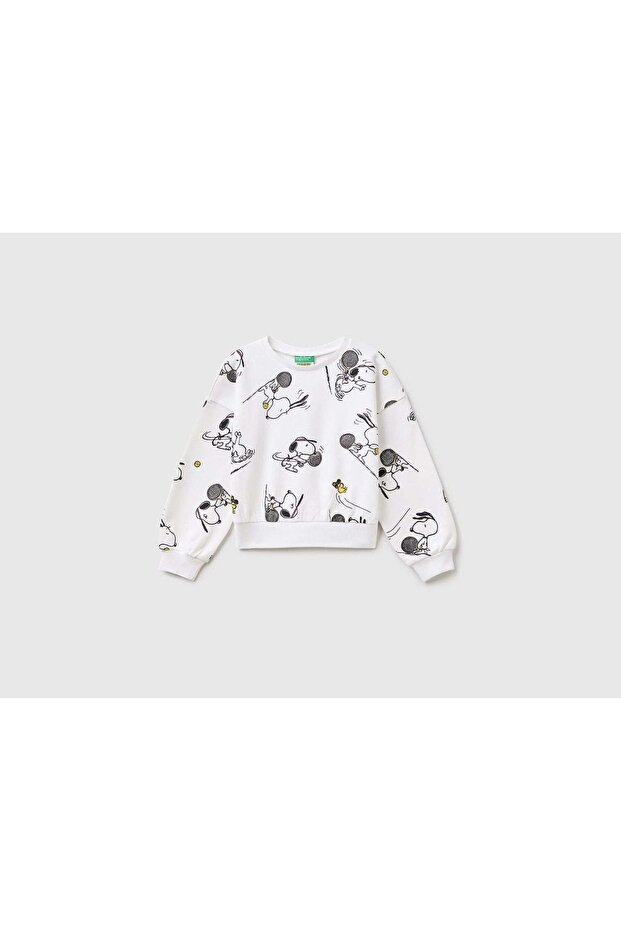 Girl's White Mix Snoopy Printed Sweatshirt