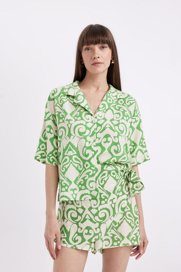 Regular Fit Desenli Pijama Yaka Kısa Kollu Gömlek C3389ax24sm - 1