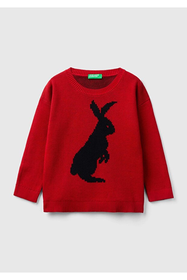 Boy's Red Rabbit Patterned Sweater