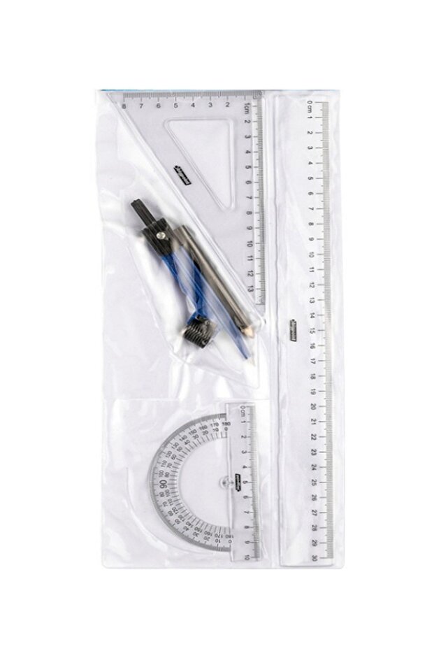 Geometry Drawing Ruler Set - Set of 4, 30cm Ruler and Jib - 1