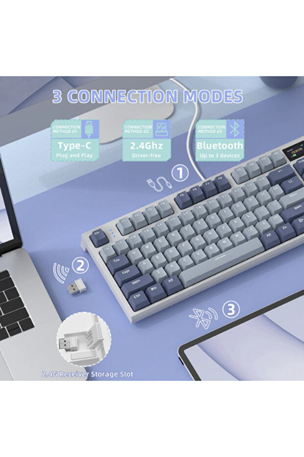 K86 EKRANLI KABLOSUZ MEKANİK KLAVYE - 4