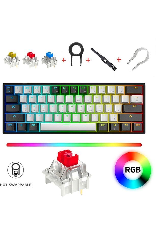 K620 Rgb 61 Tuş Kırmızı Switch Type-c Kablolu Mekanik Klavye-hot Swap - 1