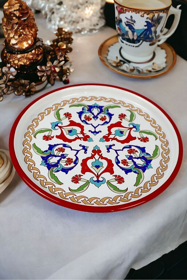 22 Cm Sunum Tepsisi Tek Kişilik Servis Tepsisi Kahve Tepsisi Tabağı Sunum Tabağı Servis Tabağı Çeyiz - 7