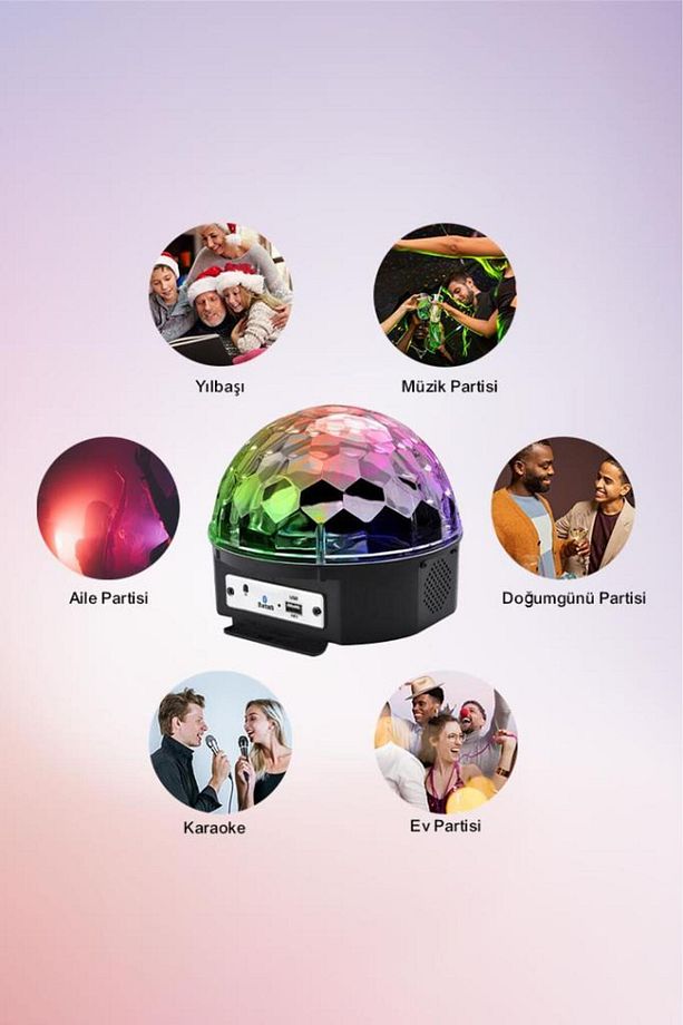 RGB LED Bluetooth Parti Işığı – Çok Fonksiyonlu, USB ve MP3 Desteği - 8