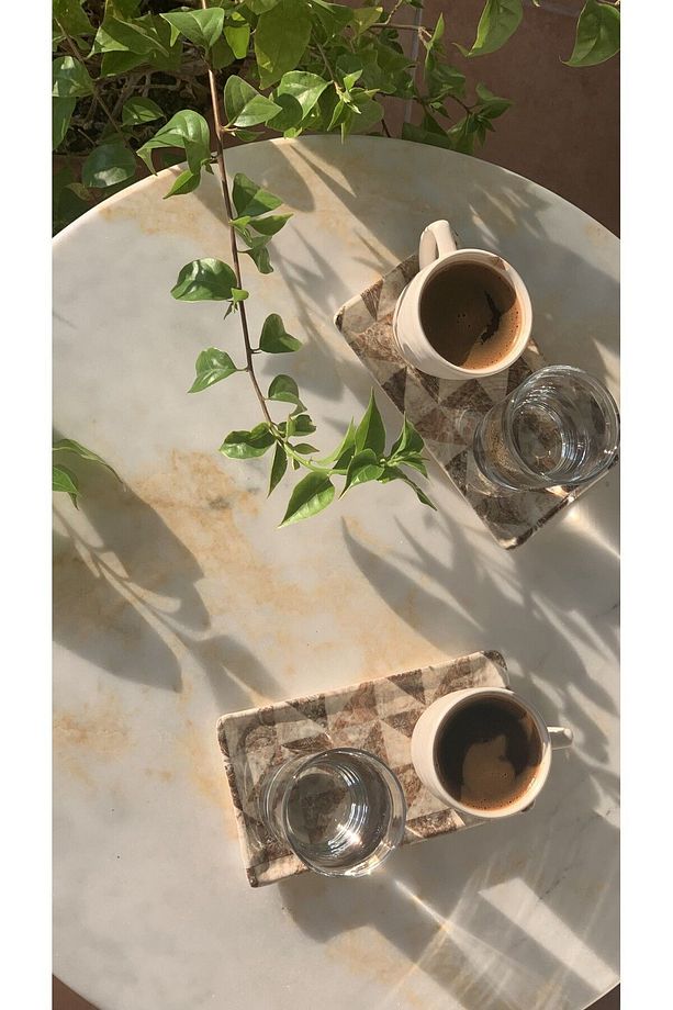 Mermer Ahşap Ayaklı Kahve Masası - 2
