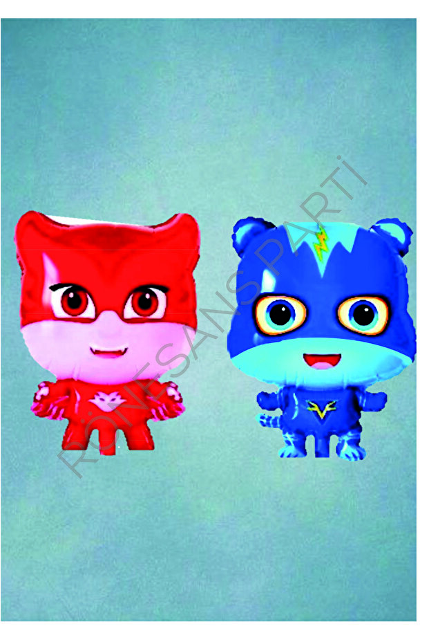 Owl Red Cat Child Blue 2-Piece Foil Balloon Set