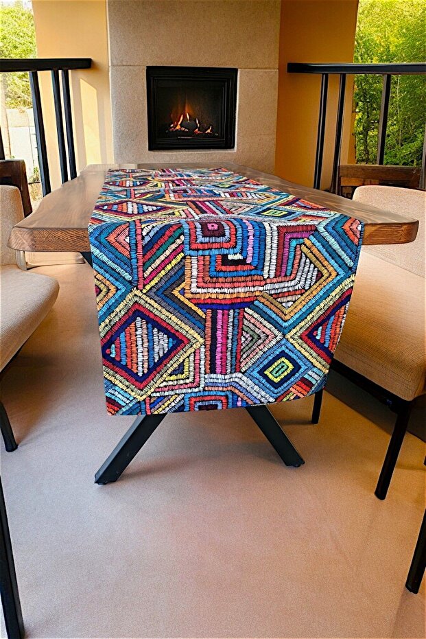 Colorful Runner Tablecloth Subway Pattern American Service Multicolor Runner45X145