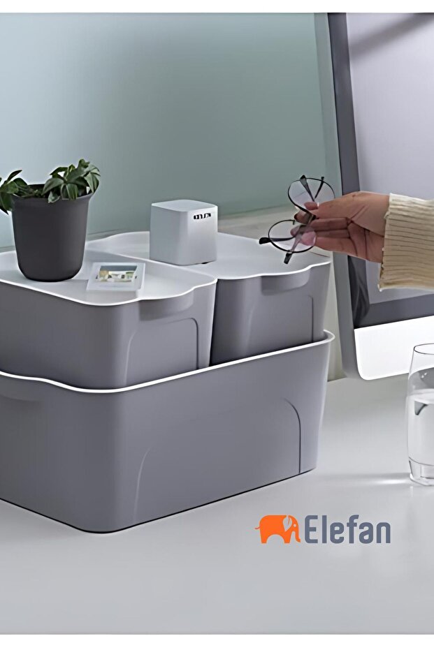 3'lü Organizer İstiflenebilir Kapaklı Çok Amaçlı Saklama Kutusu Seti-Soft - 2