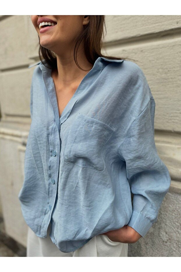 Oversize Düşük Omuz Gömlek - 1