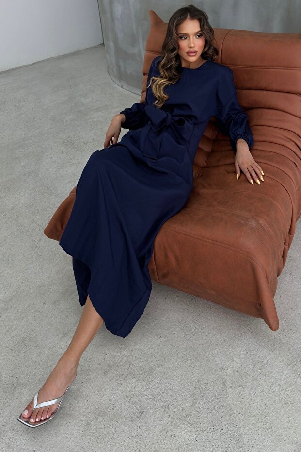 Rochie de damă bleumarin cu curea - 5