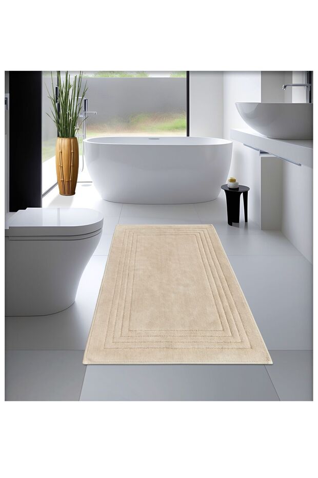 Cotton Woven Bath Mat, Bathroom Rug Vera 60X100 cm Beige