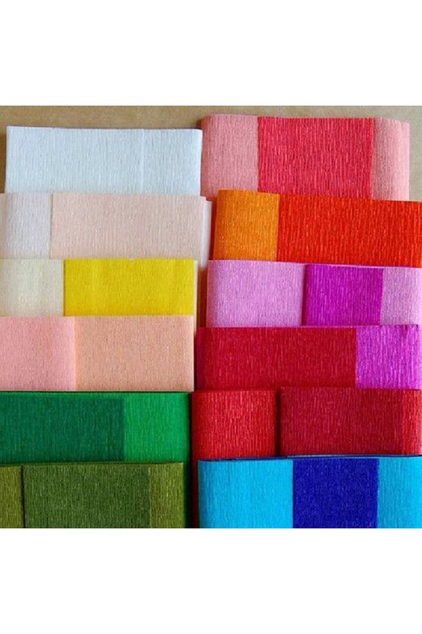 Çift Taraflı Alman Krapon Kağıdı 12li Set, Çiçek Yapım Kağıdı, 90gr 25x125 Cm, Karışık Renkler - 2