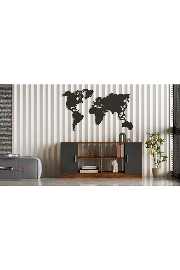 Verona F Ofis Kapaklı Kitaplık Dolap Dosya Dolabı Barok- Antrasit Gri - 4