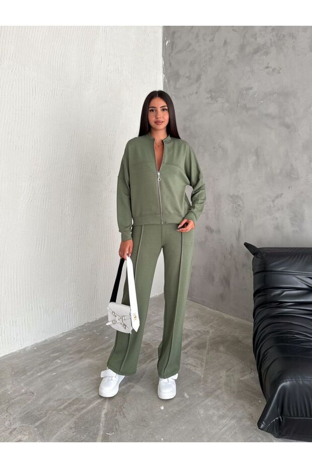 Hakim Yaka Modal Eşofman Takimi Fermuarli Takim /Women's Textured Fabric Tracksuit Set with Zipper
