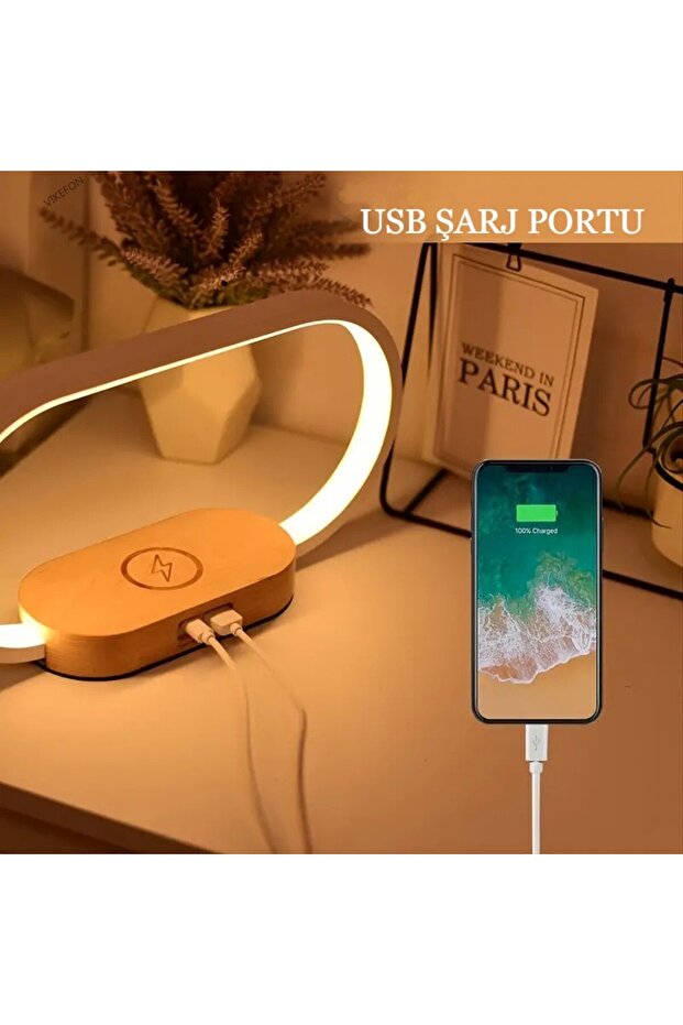 Çok Fonksiyonlu Kablosuz Şarj Standı Saat Led Masa Lambası Usb Portu Hızlı Şarj Istasyonu - 2