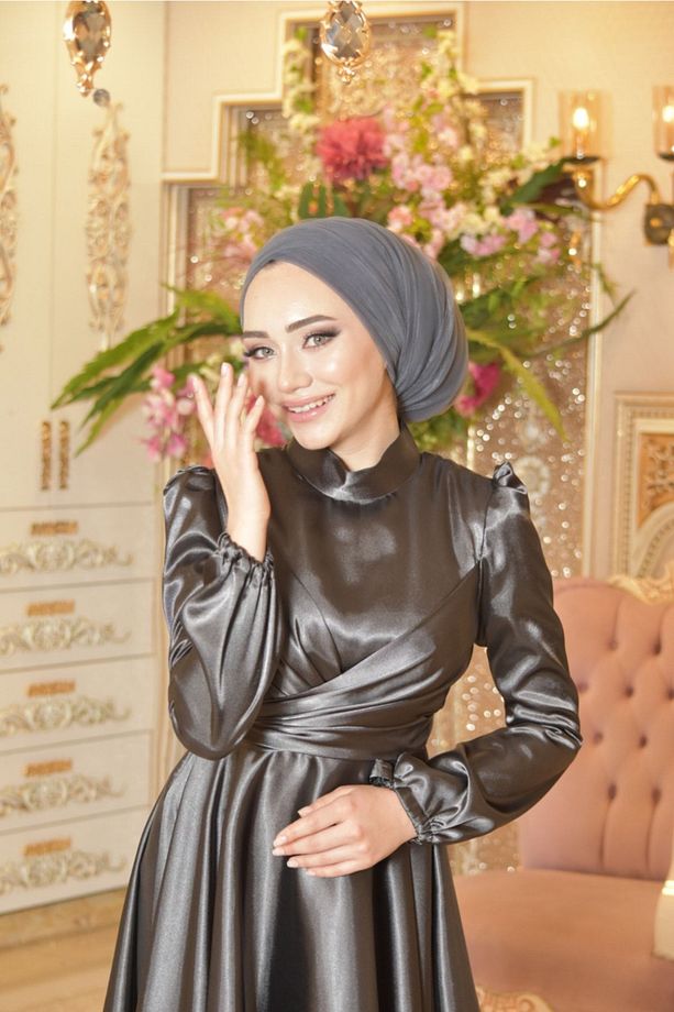 Zemheri Gri Abiye Elbise - 4