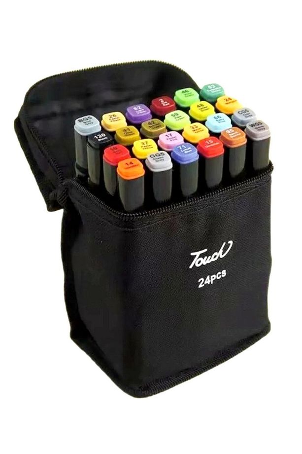 24'lü Çift Uçlu Marker Kalem Seti Çanta Set Double Touch Art Marker - 1