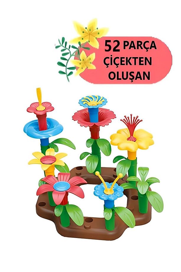 52 Parça Bahçe Çiçek Yapım Seti Yapı Blokları Yapboz Bul Tak Puzzle Eğitici Oyuncak Çiçek Bahçesi - 3
