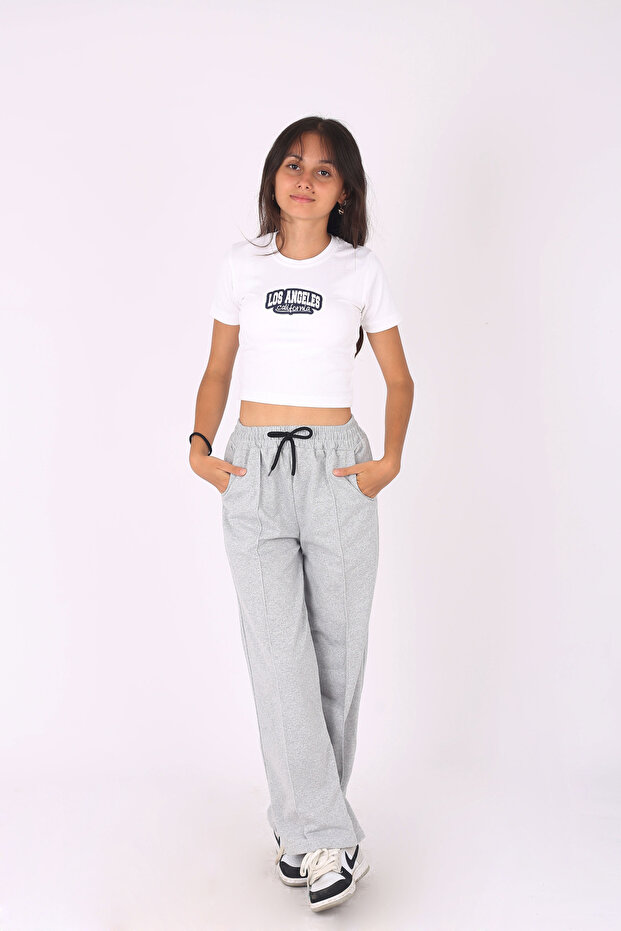 Lány tréningruha szett kapucnis Crop kabáttal és széles szárral - 3 darabos készlet - 7