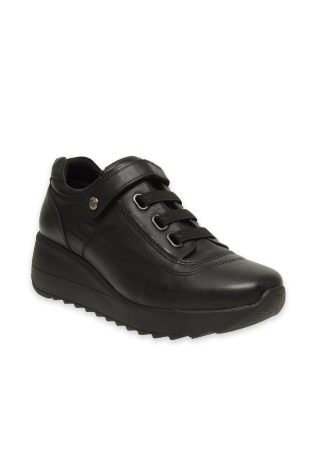 D24Ka-3490 Black Genuine Leather Velcro Women's Daily Casual Shoes