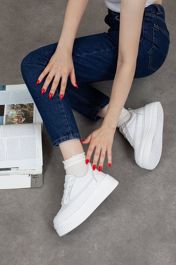 Kadın Yüksek Taban Beyaz Sneaker - 4