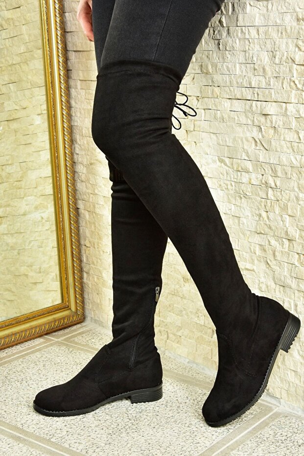 Schwarze elastische Overknee-Stiefel für Damen mit flexiblen Socken G268573002 - 6