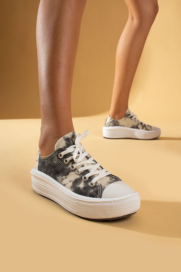 Kadın Siyah Krem Unisex Yüksek Taban Convers Model Keten Sneaker - 2