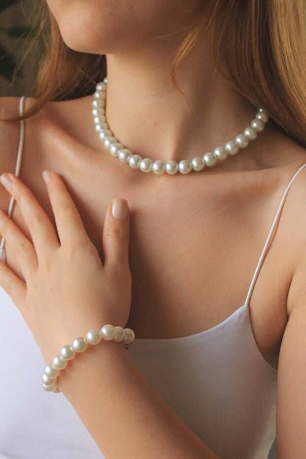 Pearl Necklace Bracelet Set