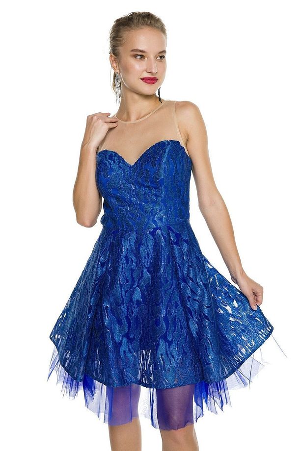 Saks Transparan Kısa Abiye Elbise - 3