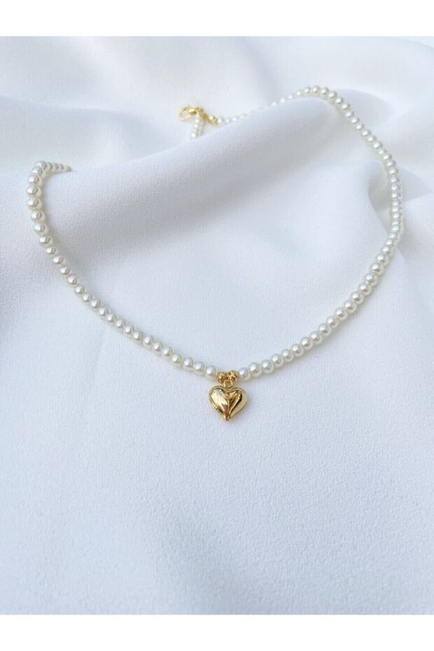 Pearl Gold Heart Pendant Necklace 01
