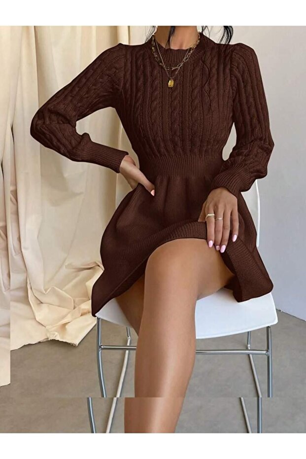 SAÇ ÖRGÜLÜ TRİKO ELBİSE - 5