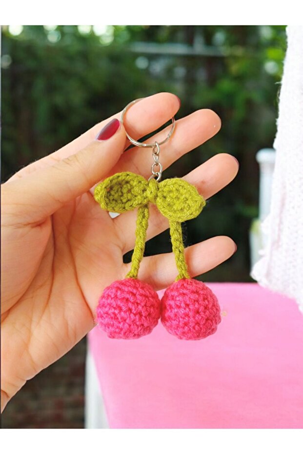 Cherry Patterned Keychain and Bag Ornament - 1