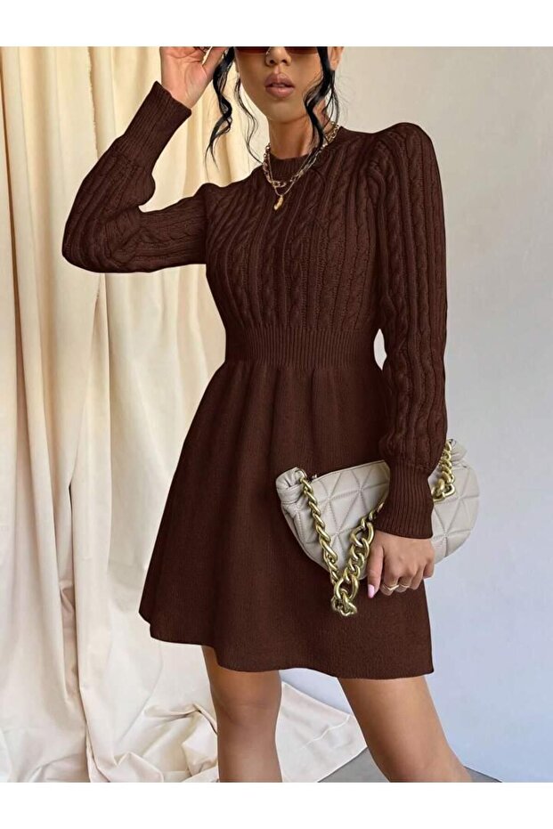 SAÇ ÖRGÜLÜ TRİKO ELBİSE - 2