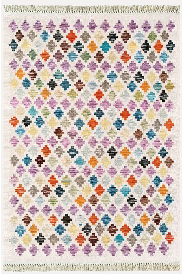 Cotton Rug 43 Geometric Modern Decorative Washable Woven Rug on Cream