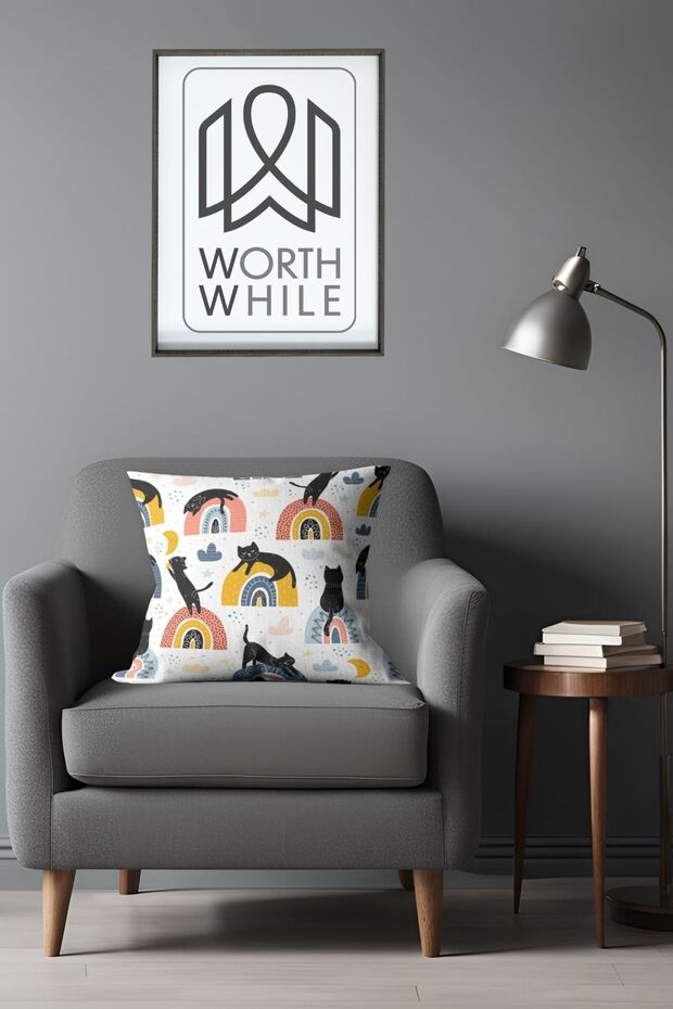 White Color Cat Pattern Throw Pillow Pillowcase - 2