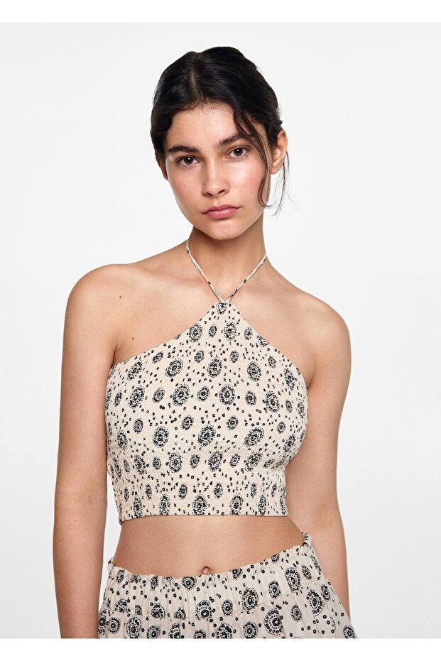 Patterned Drawstring Blouse - 1