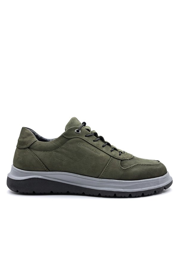 Genuine Nubuck Leather - Men's Comfort Shoes, Elastic and Khaki Green
