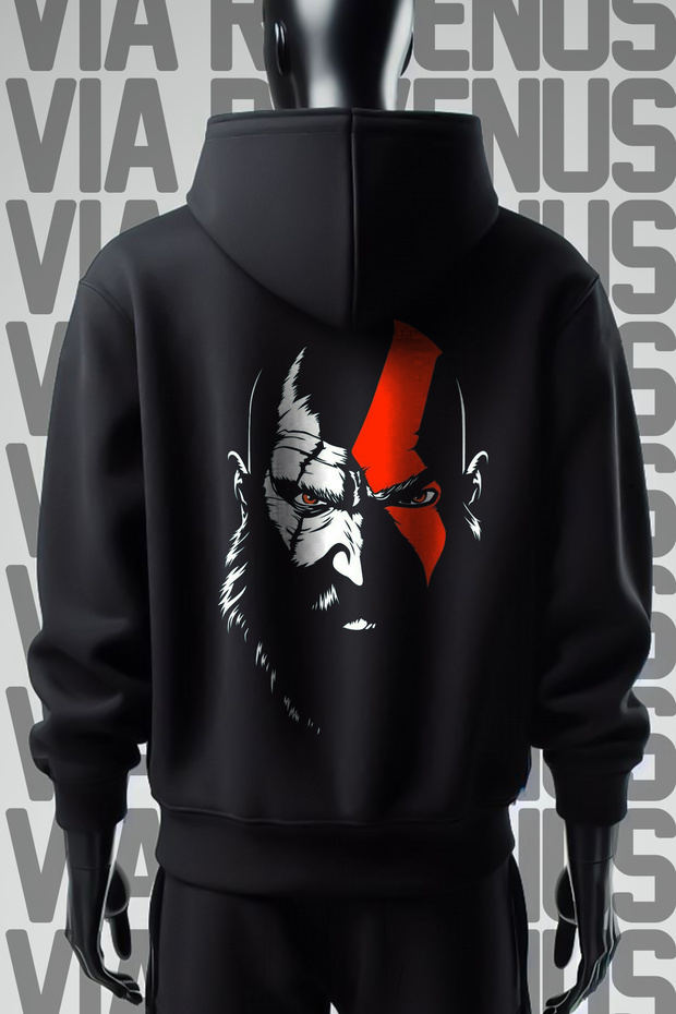 God of war front and back Printed 3 thread wide mold black k Hooded sweatshirt