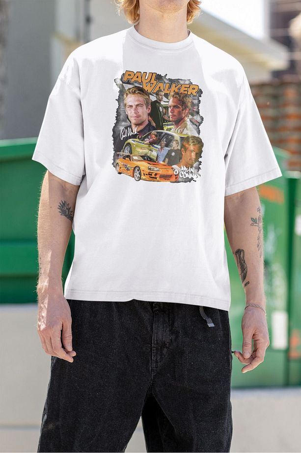 Hızlı Ve Öfkeli Paul Walker Baskılı Unisex Tişört. Oversize Fast And Furious Tişört - 1