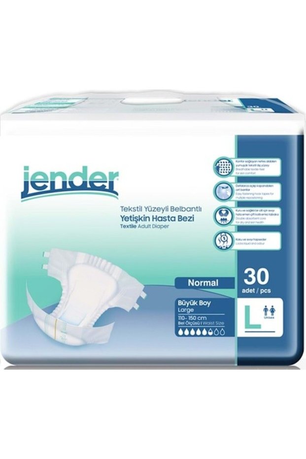 Jender Adult Patient Diapers with Absorbent Waistband Large 30 Pieces