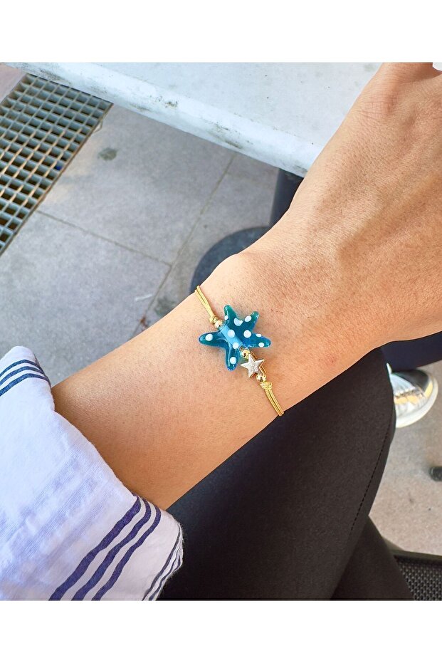 Glass Murano Blue Starfish Gold Bracelet