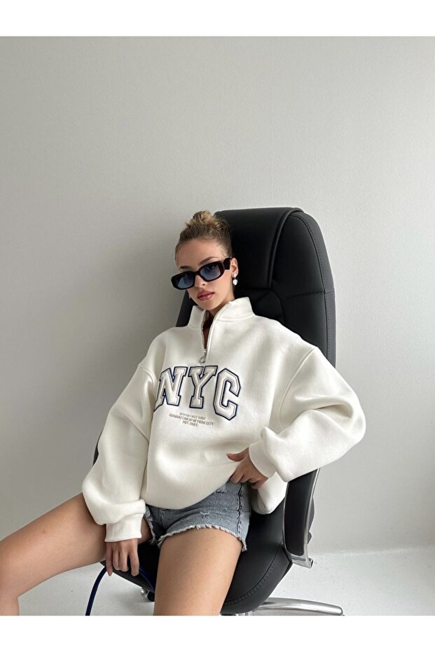 NYC NAKIŞLI FERMUARLI SWEATSHİRT - 5