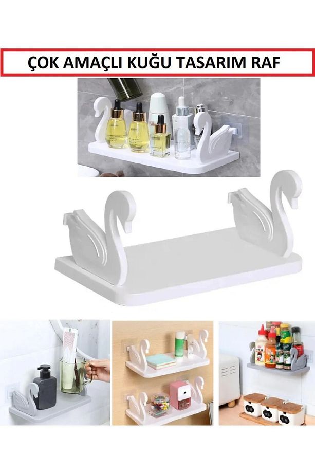 Kendinden Yapışkanlı Raf Mutfak Banyo Oda Masa Rafı Pratik Organizer Kuğu Tasarımlı - 1