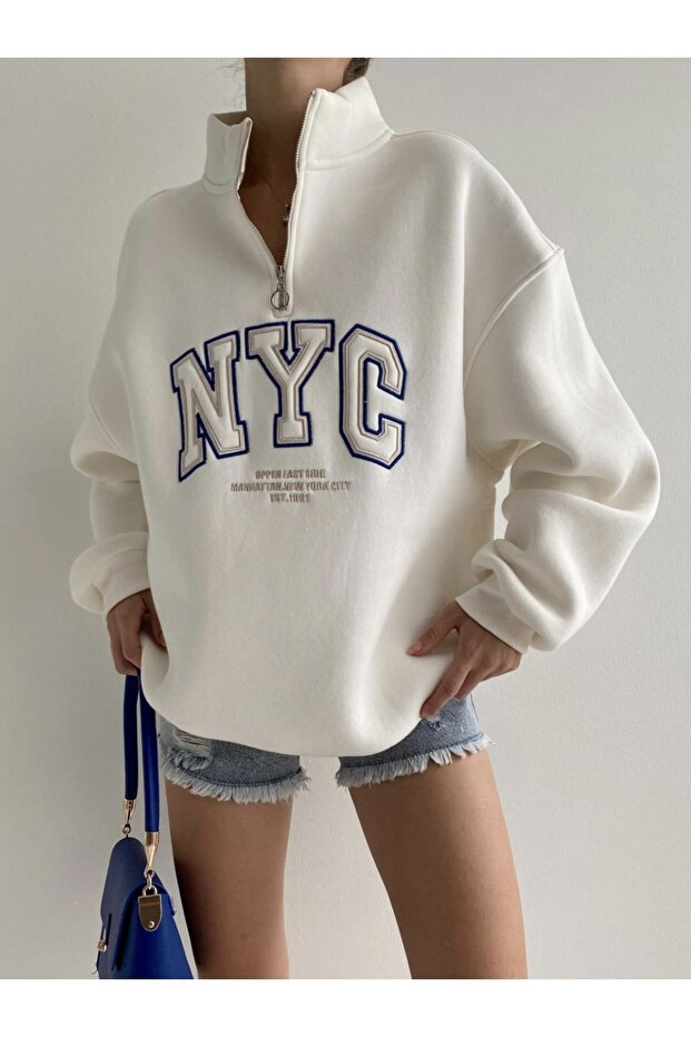 NYC NAKIŞLI FERMUARLI SWEATSHİRT - 4