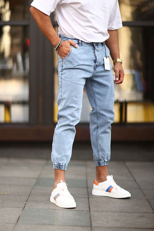 Jogger Paça Lastikli Bol Kalıp Kot Pantolon - 3