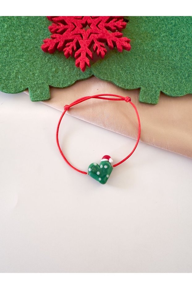 New Year Green Polka Dot Glass Heart Murano Red Christmas Bracelet
