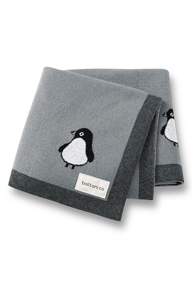 Knitted Baby Blanket for Baby Girl and Boy 85cm X85Cm Gray Penguş