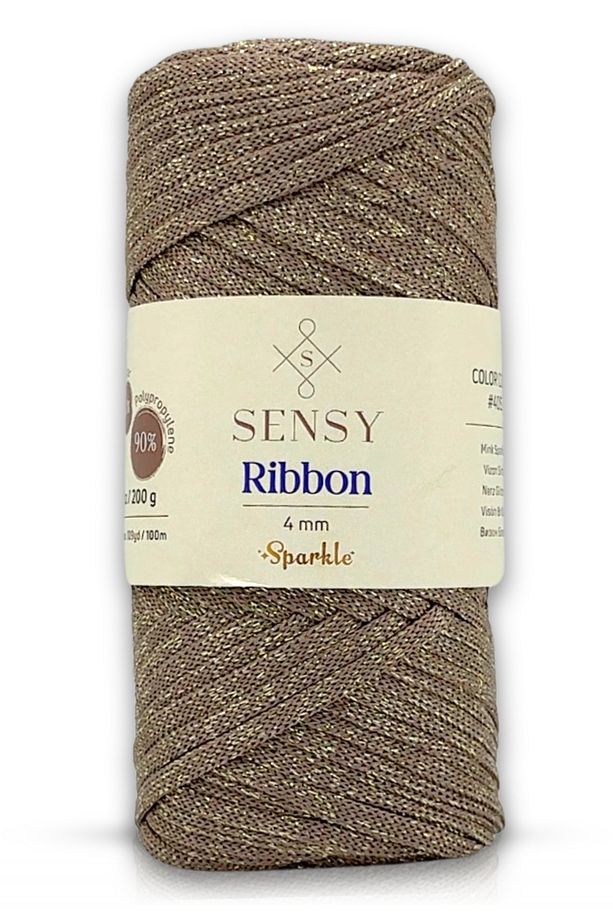 Premium Simli Ribbon Polyester İp 200 gr Makrome İpi Supla İpliği Ve Çanta İpi Simli Vizon - 1