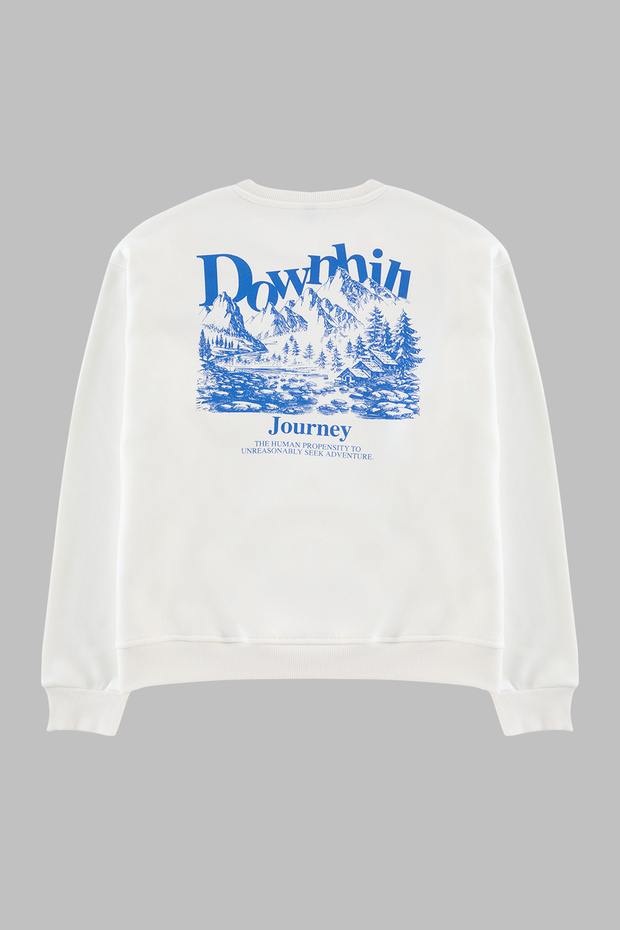 Ekru Oversize/Geniş Kesim Önü Nakışlı Arkası Baskılı İçi Polarlı Sweatshirt TMNAW25SW00014 - 6