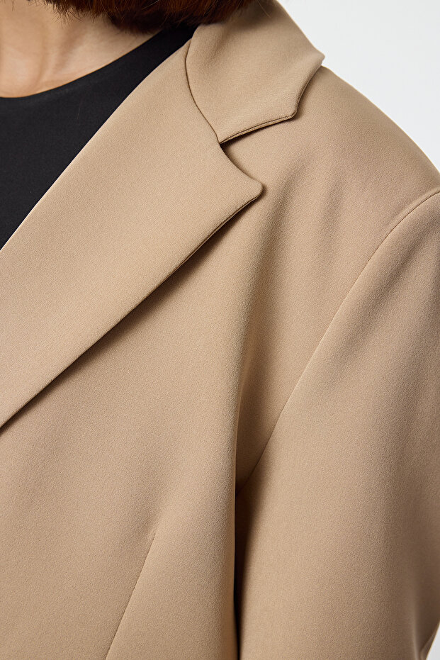 Bej Oversize Dokuma Blazer Ceket TWOAW24BC00107 - 4